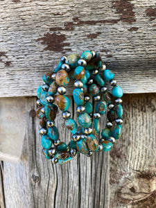 Turquoise and Silver Stretch Bracelet C0357