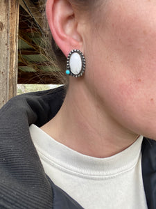 White Buffalo Earrings with Lone Mountain Turquoise E0206