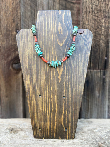 Turquoise and Coral Necklace N0726