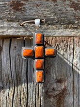 Load image into Gallery viewer, Orange Spiny Oyster Cross Pendant P0462