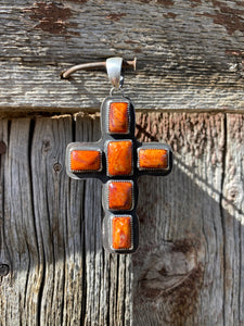 Orange Spiny Oyster Cross Pendant P0462