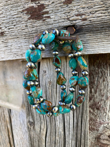 Turquoise and Silver Stretch Bracelet C0357