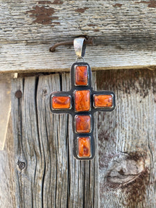 Orange Spiny Oyster Cross Pendant P0462