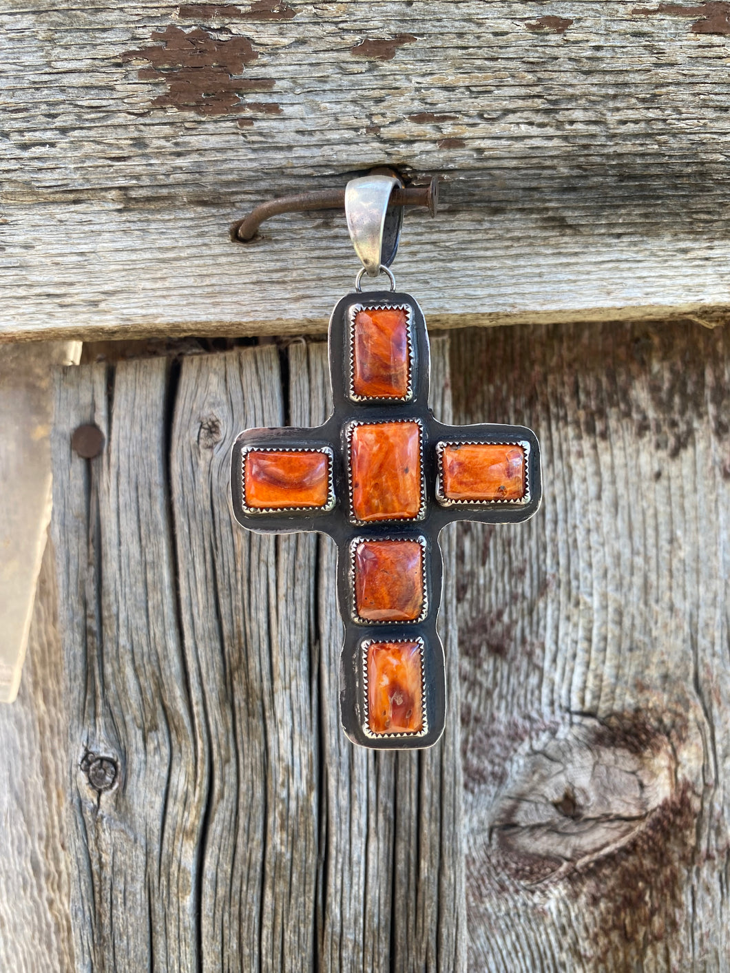 Orange Spiny Oyster Cross Pendant P0462