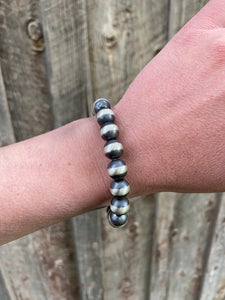 10mm Silver Pearl Stretchy Bracelet C0353