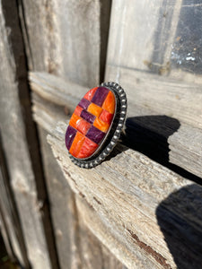 Orange Spiny Oyster Cobble Stone Ring Size 7 R0366