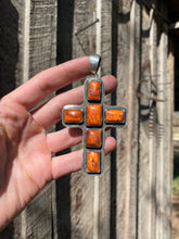Load image into Gallery viewer, Orange Spiny Oyster Cross Pendant P0462