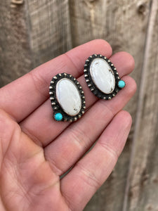 White Buffalo Earrings with Lone Mountain Turquoise E0206
