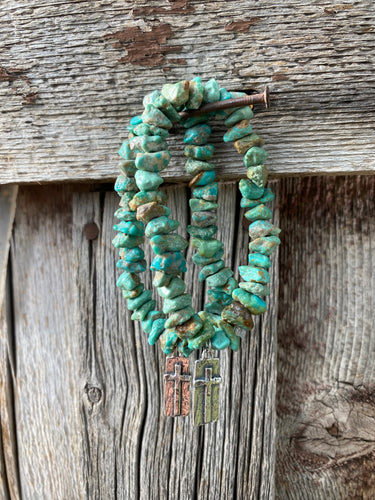 Cross Charm Turquoise Stretchy Bracelet C0393