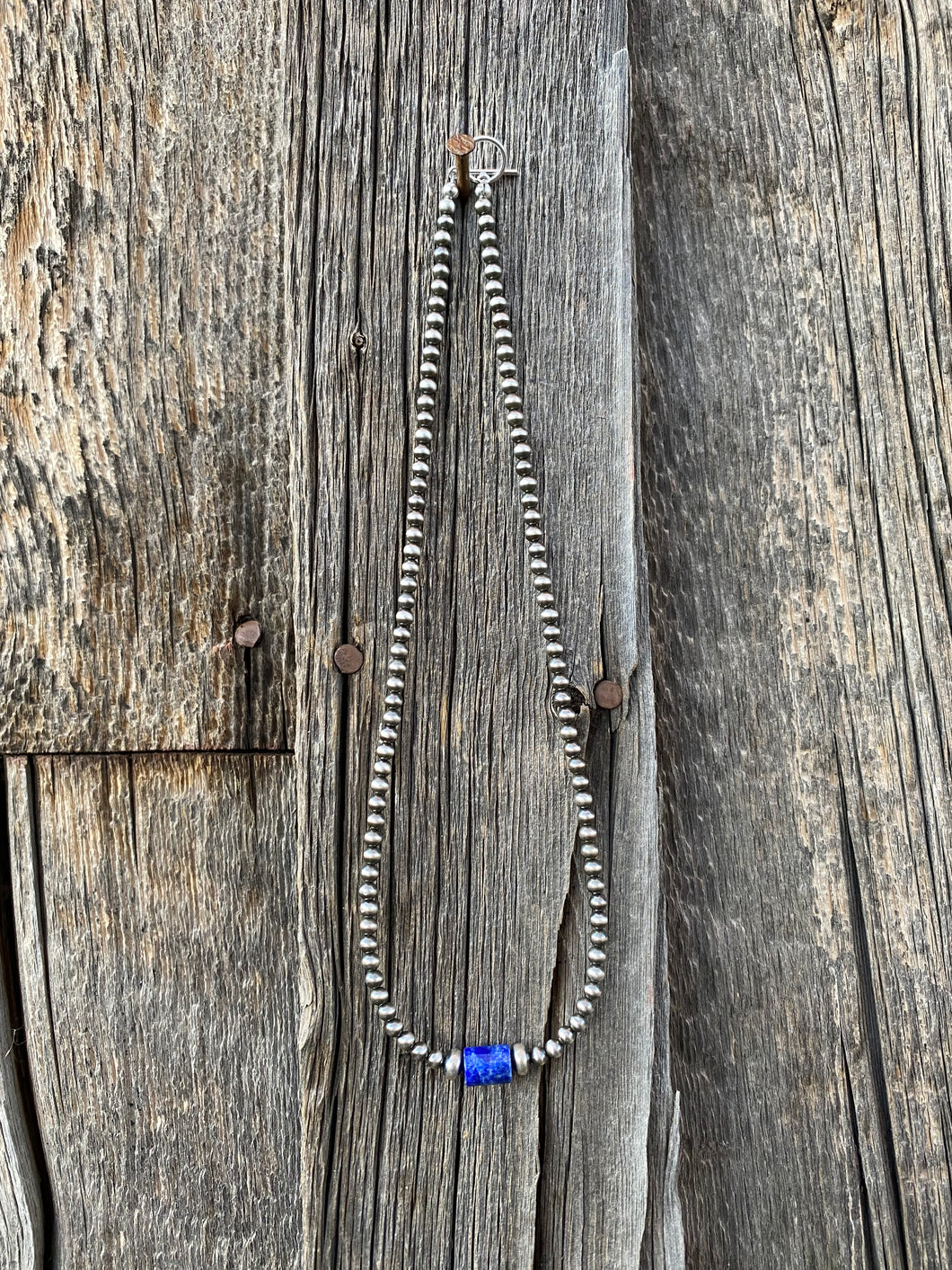 Lapis Barrel Bead Necklace N0551