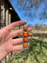 Load image into Gallery viewer, Orange Spiny Oyster Cross Pendant P0462