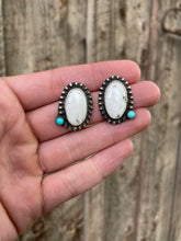Load image into Gallery viewer, White Buffalo Earrings with Lone Mountain Turquoise E0206