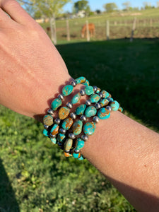 Turquoise and Silver Stretch Bracelet C0357
