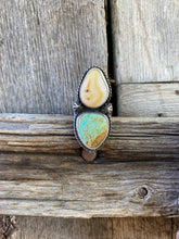 Load image into Gallery viewer, Elk Ivory Ring With #8 Turquoise R0456