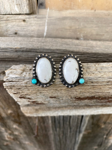 White Buffalo Earrings with Lone Mountain Turquoise E0206