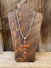 Load image into Gallery viewer, Orange Spiny Oyster Cross Pendant P0462